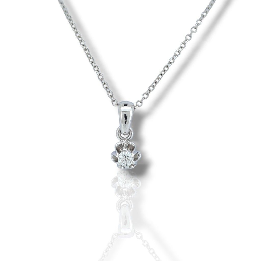 White gold single stone necklace k18  with diamond (code Τ2139)